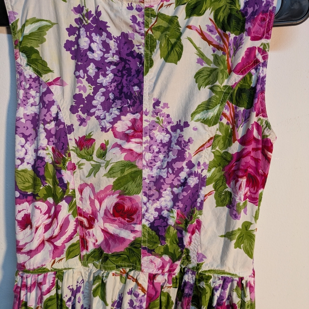 Vintage Early 90s White Pink Purple Floral Dress, Size M - Picture 11 of 13